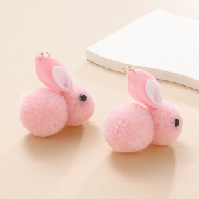 Wholesale Pink Plush Rabbit Animal Earrings