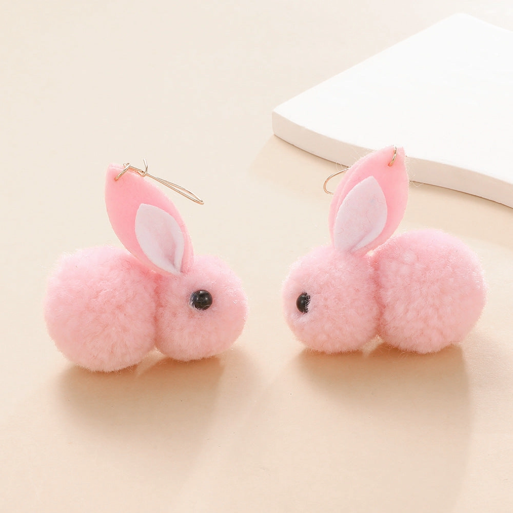 Wholesale Pink Plush Rabbit Animal Earrings