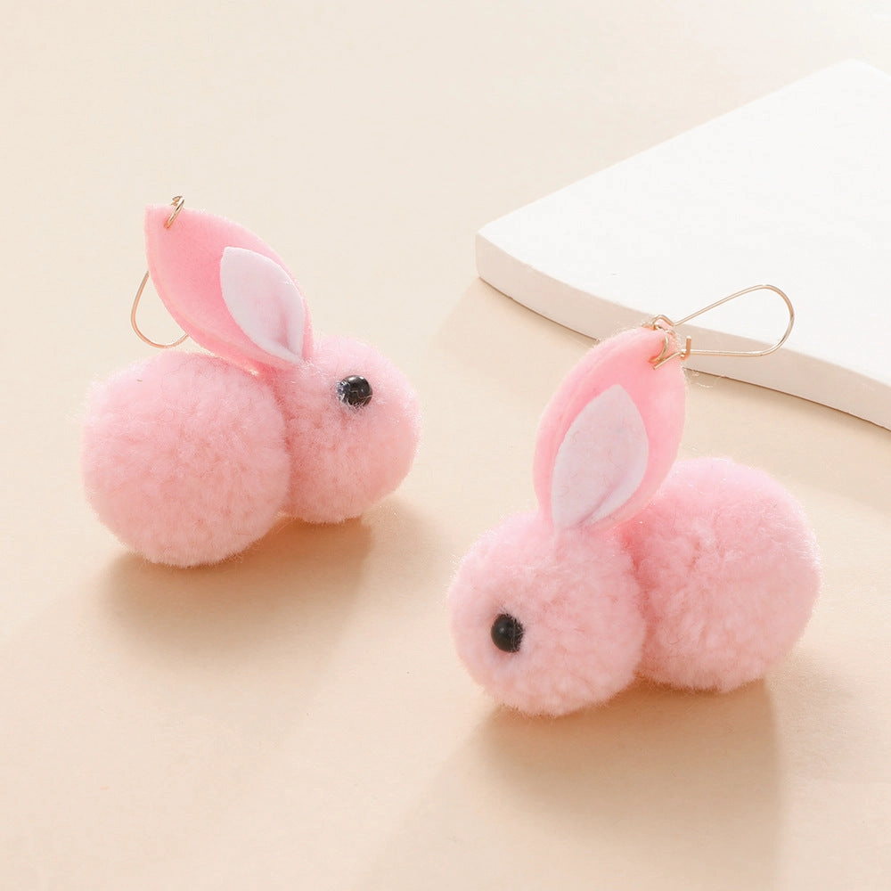 Wholesale Pink Plush Rabbit Animal Earrings