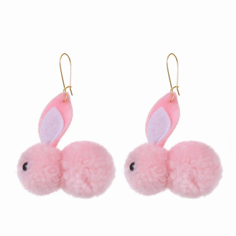 Wholesale Pink Plush Rabbit Animal Earrings