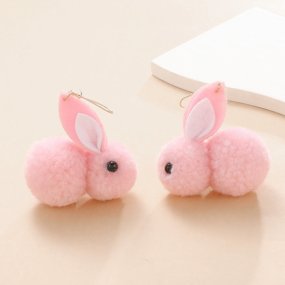 Wholesale Pink Plush Rabbit Animal Earrings
