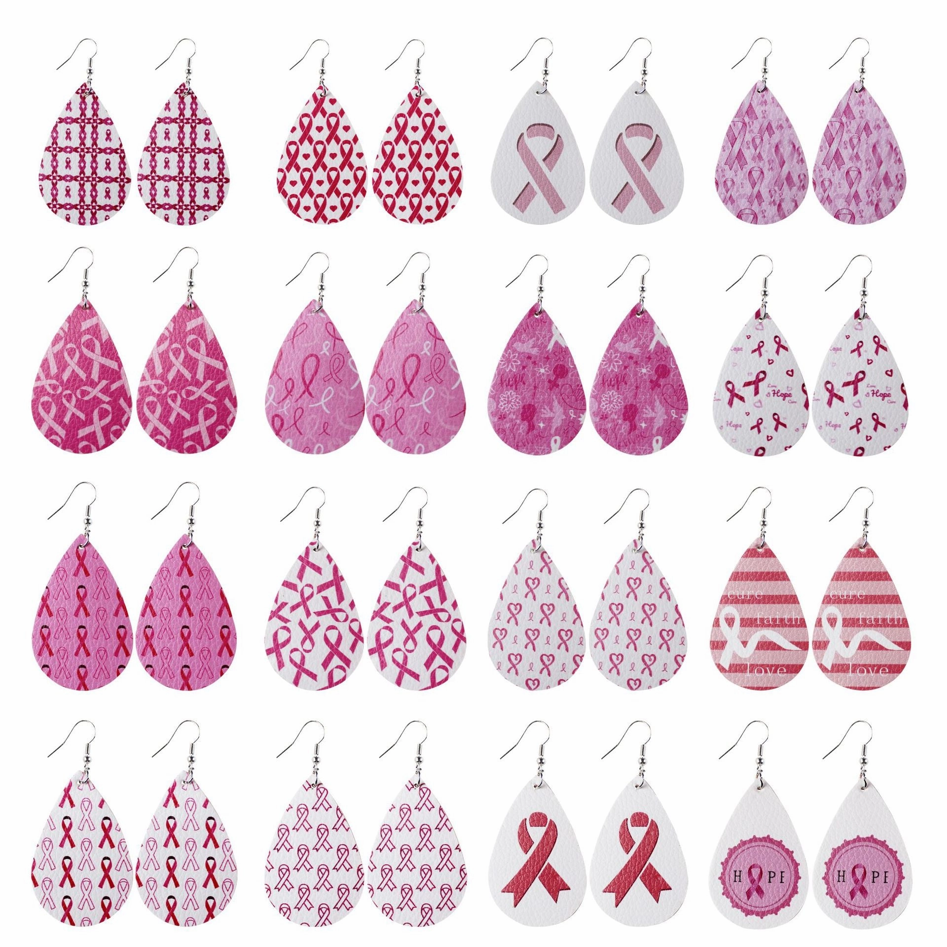 Wholesale Pink Ribbon Leather Earrings