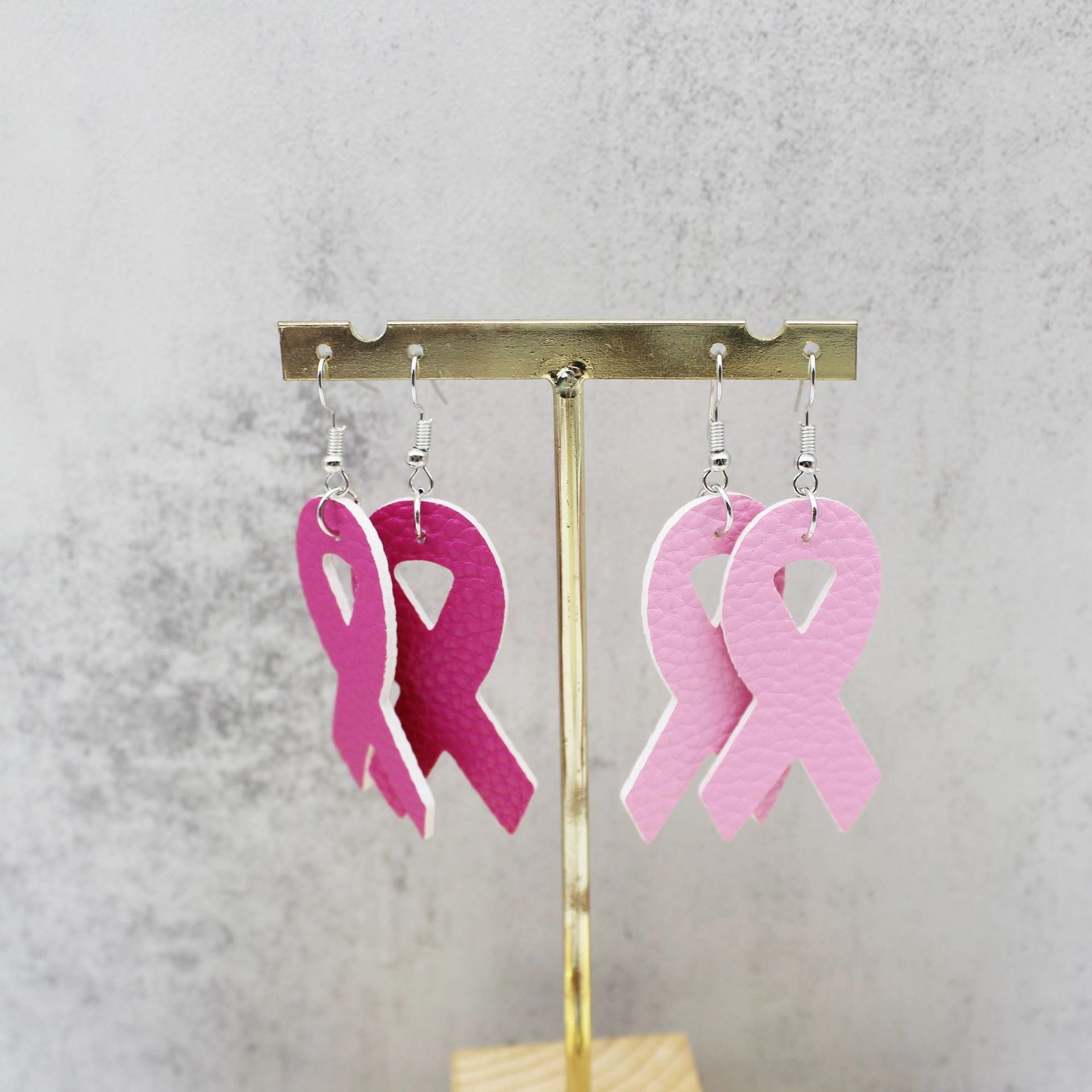 Wholesale Pink Ribbon Leather Earrings