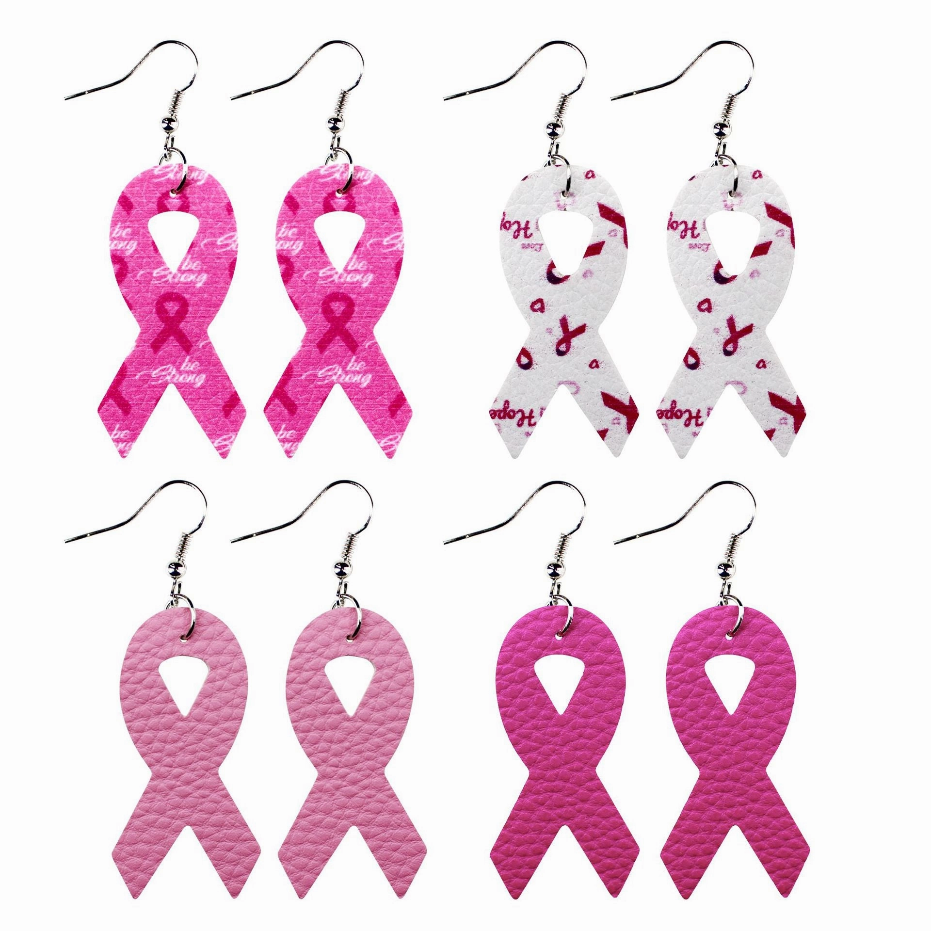 Wholesale Pink Ribbon Leather Earrings