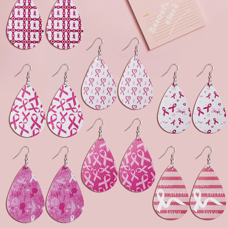 Wholesale Pink Ribbon Leather Earrings