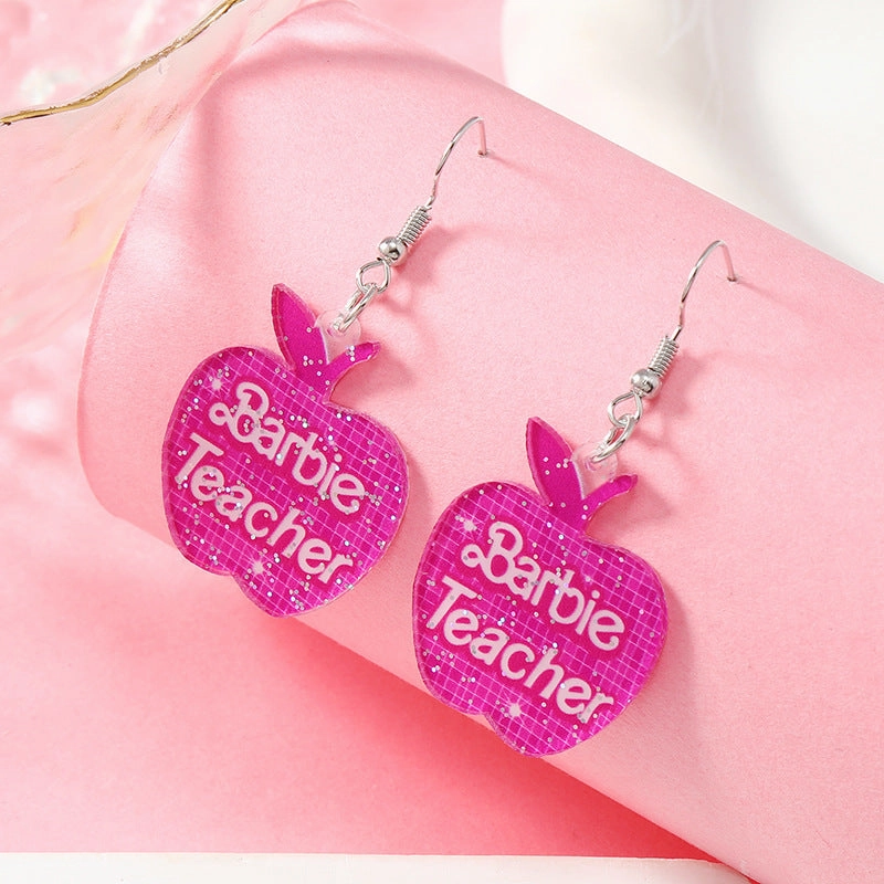 Wholesale Pink Series Hat Love Apple Acrylic Earrings