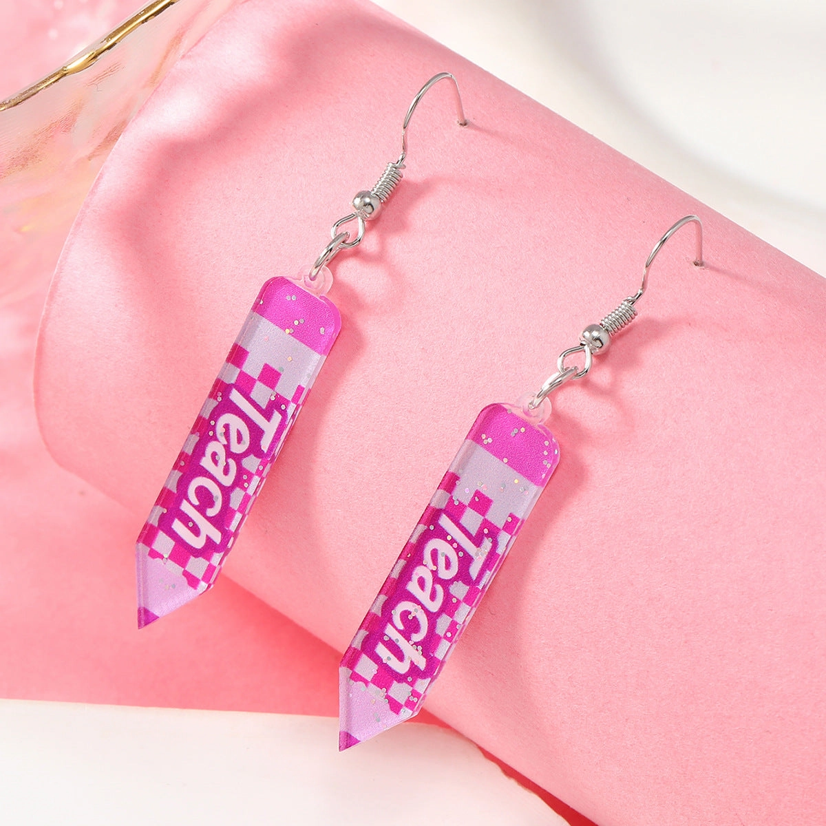 Wholesale Pink Series Hat Love Apple Acrylic Earrings