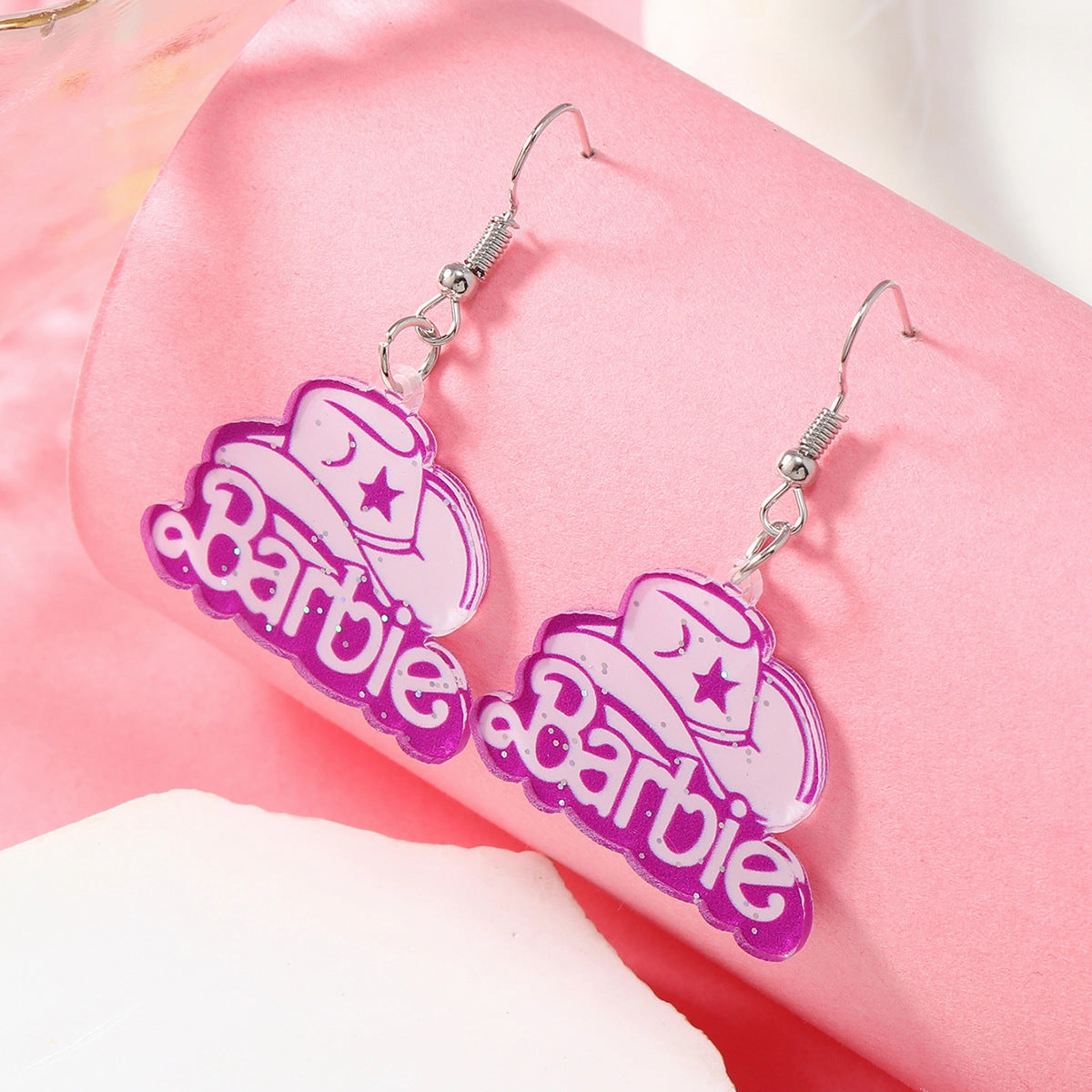 Wholesale Pink Series Hat Love Apple Acrylic Earrings