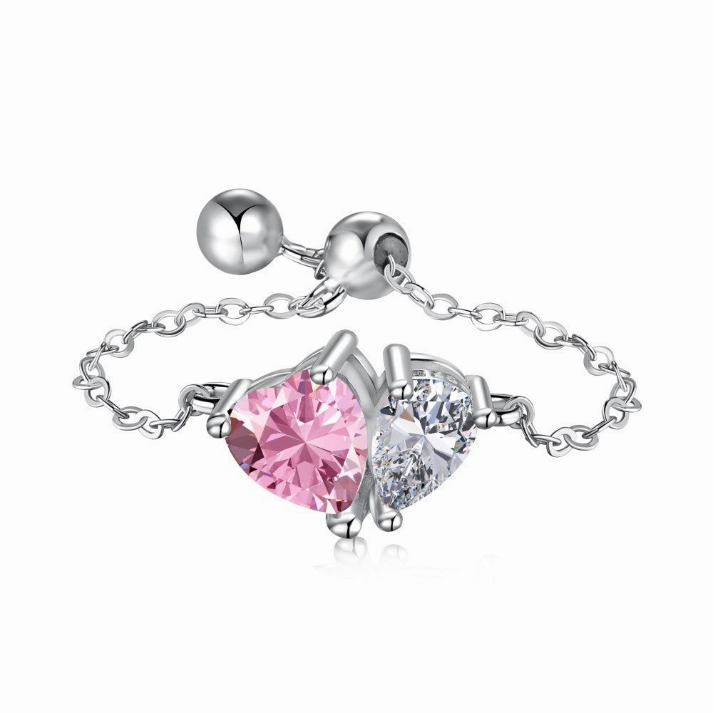 Wholesale Pink Series S925 Sterling Silver Love Butterfly Four-Leaf Clover Zircon Ring