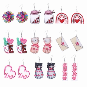 Wholesale Pink Valentine's Day Cat Envelope Double Sided Acrylic Earrings
