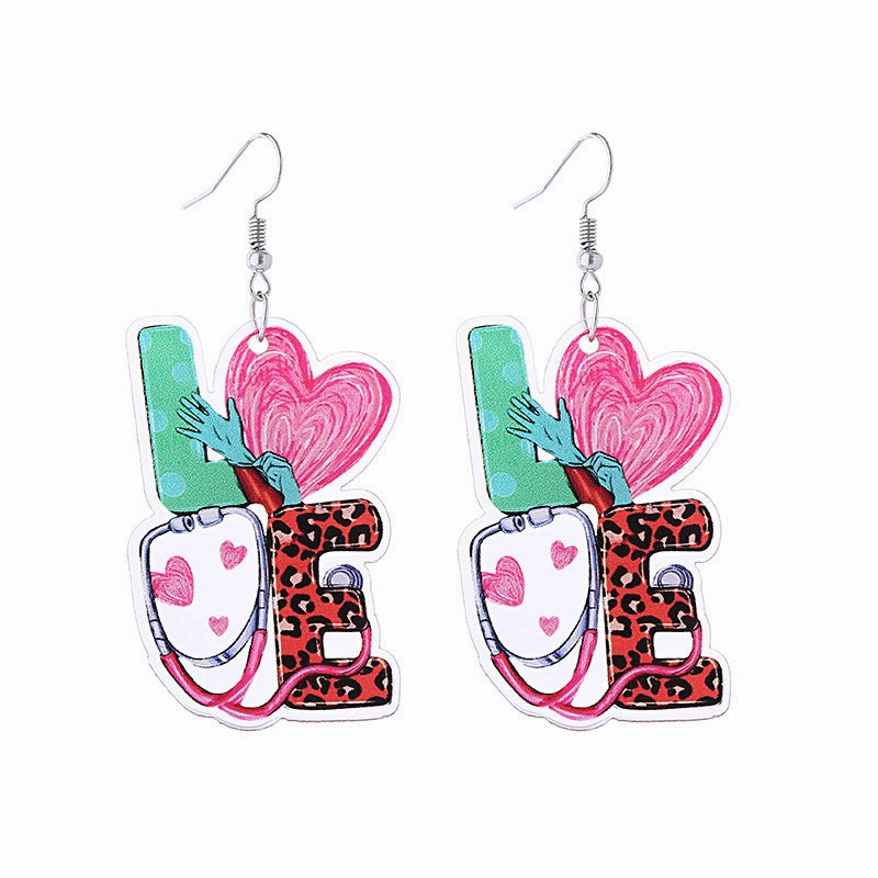 Wholesale Pink Valentine's Day Cat Envelope Double Sided Acrylic Earrings