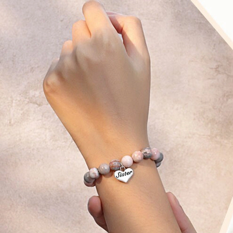 Wholesale Pink Zebra Heart Pendant Handmade Beaded Bracelet