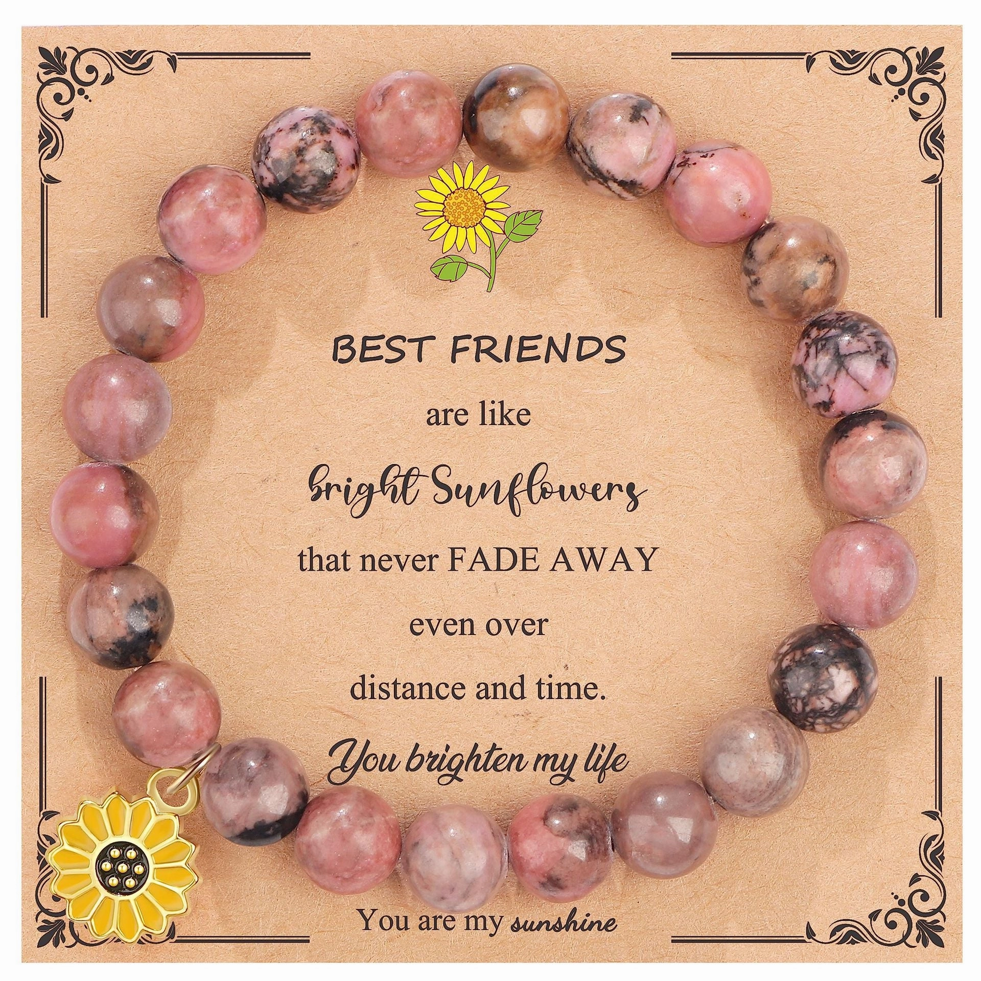 Wholesale Pink Zebra Stone Sunflower Bracelet