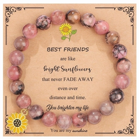 Wholesale Pink Zebra Stone Sunflower Bracelet
