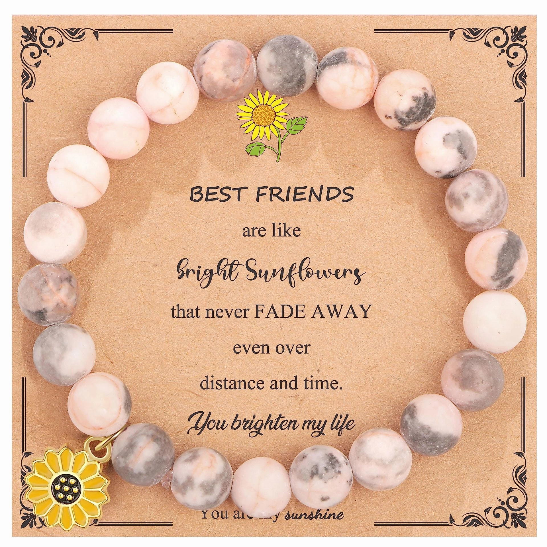 Wholesale Pink Zebra Stone Sunflower Bracelet