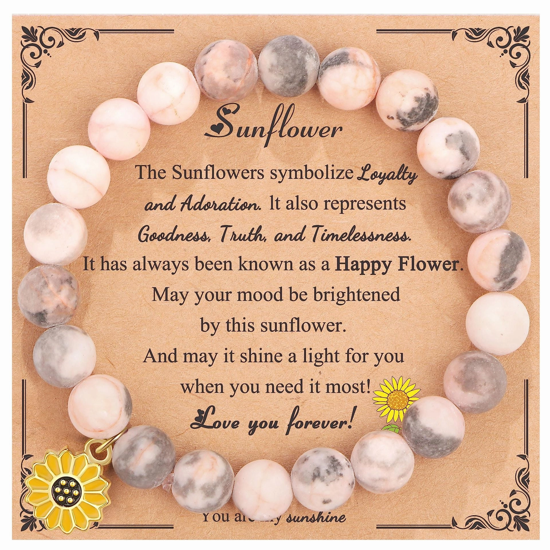 Wholesale Pink Zebra Stone Sunflower Bracelet