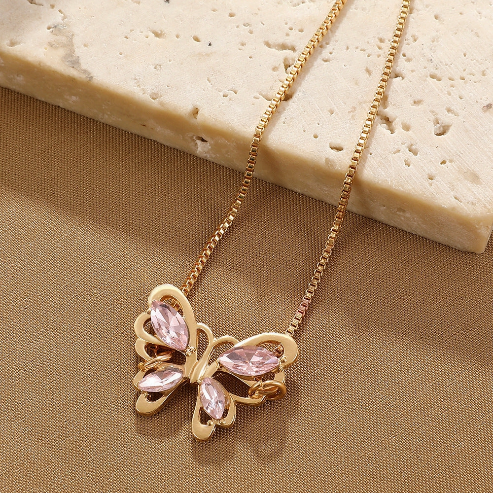 Wholesale Pink Zircon Butterfly Alloy Bracelet