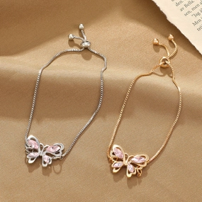 Wholesale Pink Zircon Butterfly Alloy Bracelet