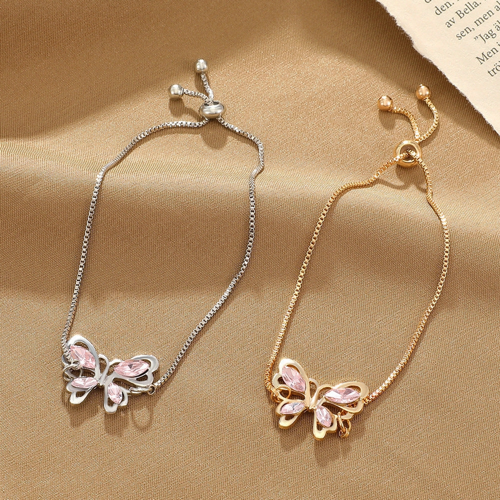 Wholesale Pink Zircon Butterfly Alloy Bracelet