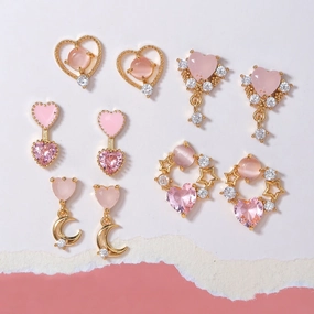 Wholesale Pink Zircon Heart 18k Earrings Copper