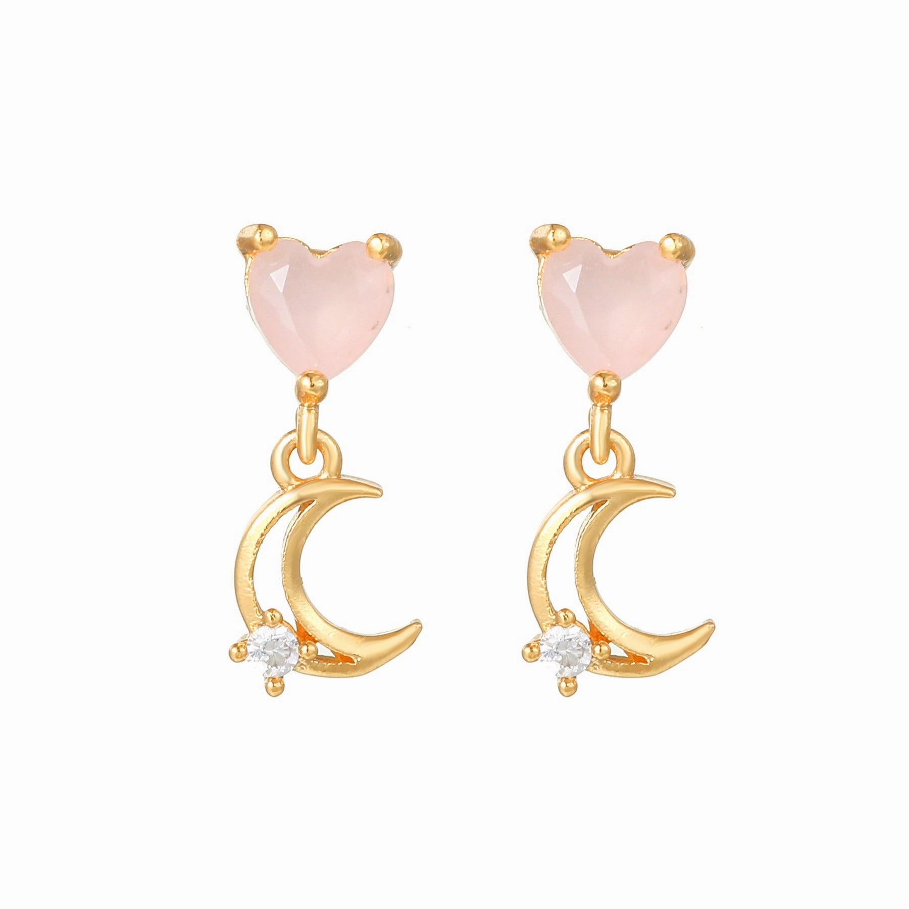 Wholesale Pink Zircon Heart 18k Earrings Copper