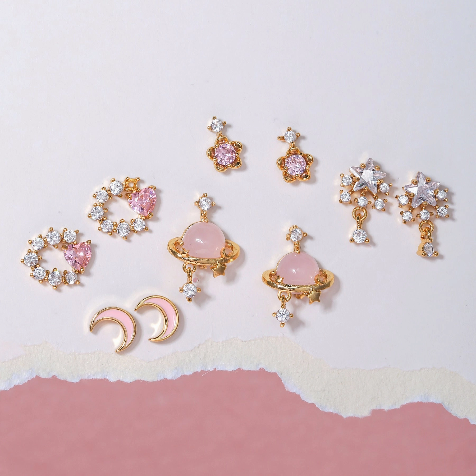 Wholesale Pink Zircon Heart 18k Earrings Copper