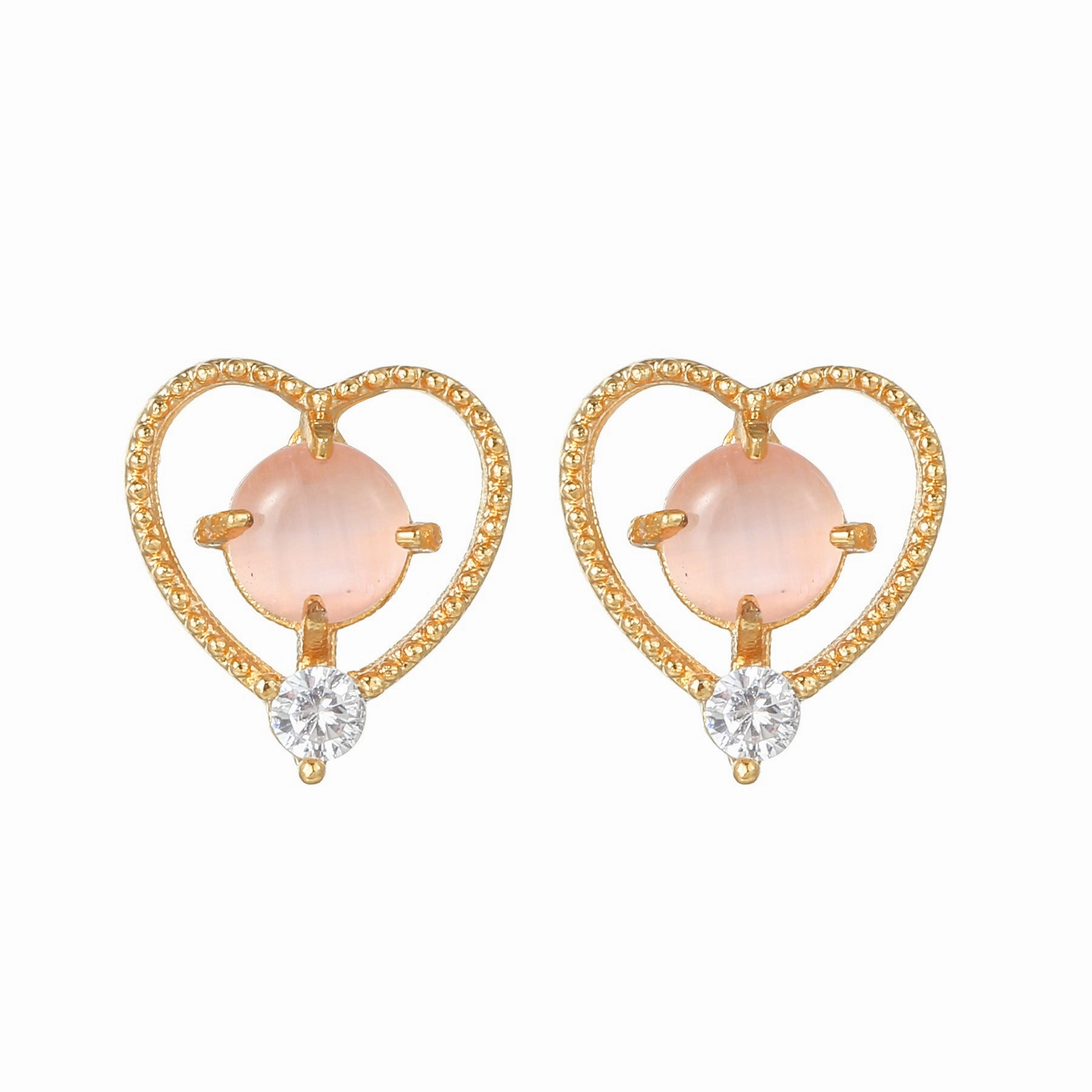Wholesale Pink Zircon Heart 18k Earrings Copper