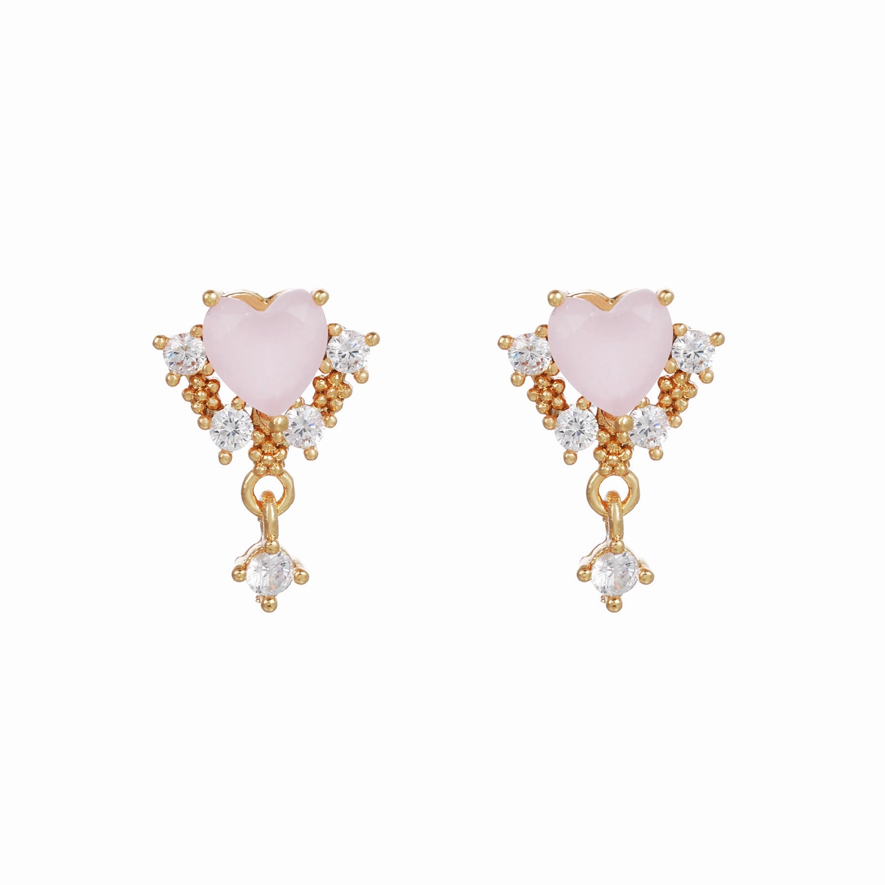 Wholesale Pink Zircon Heart 18k Earrings Copper