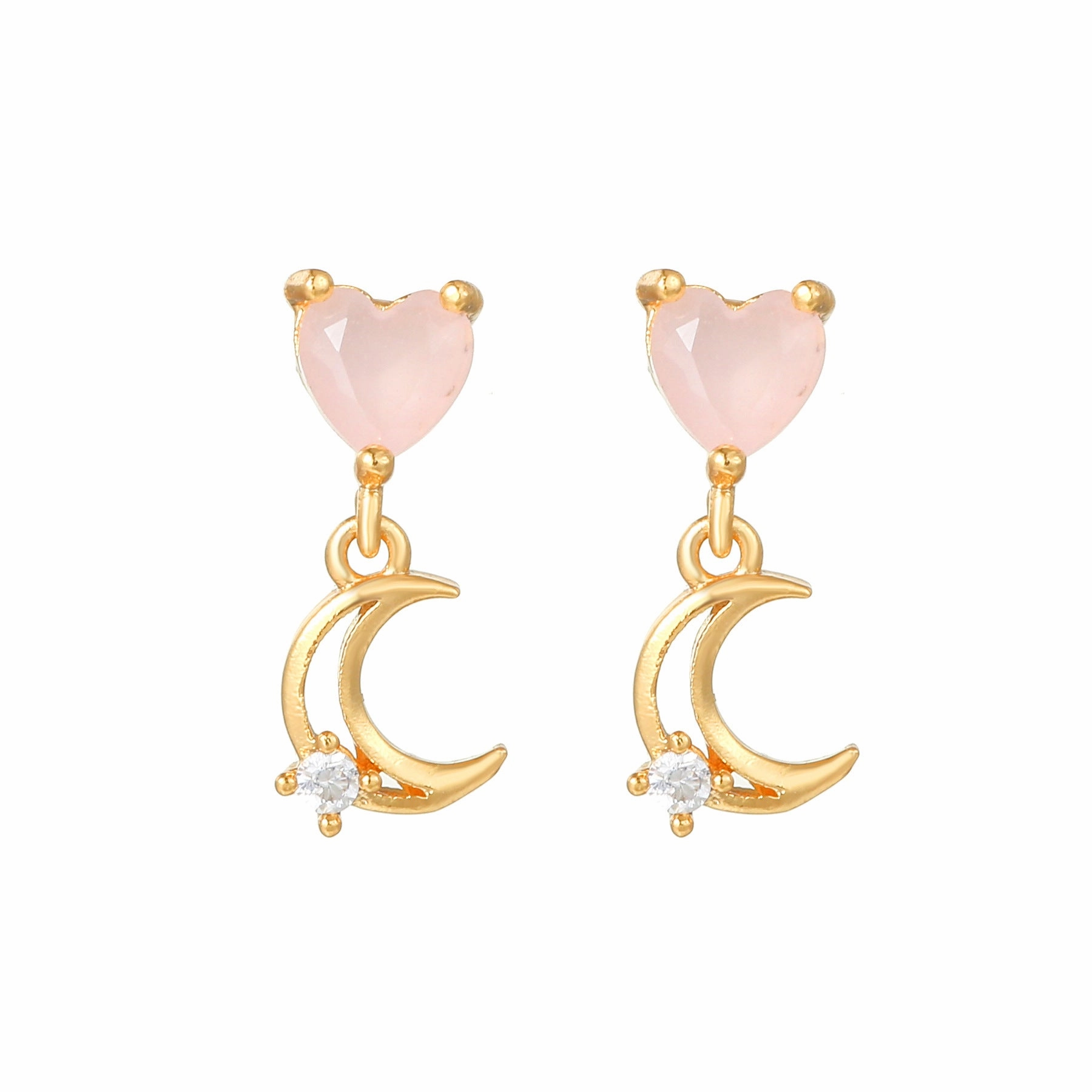 Wholesale Pink Zircon Heart 18k Earrings Copper