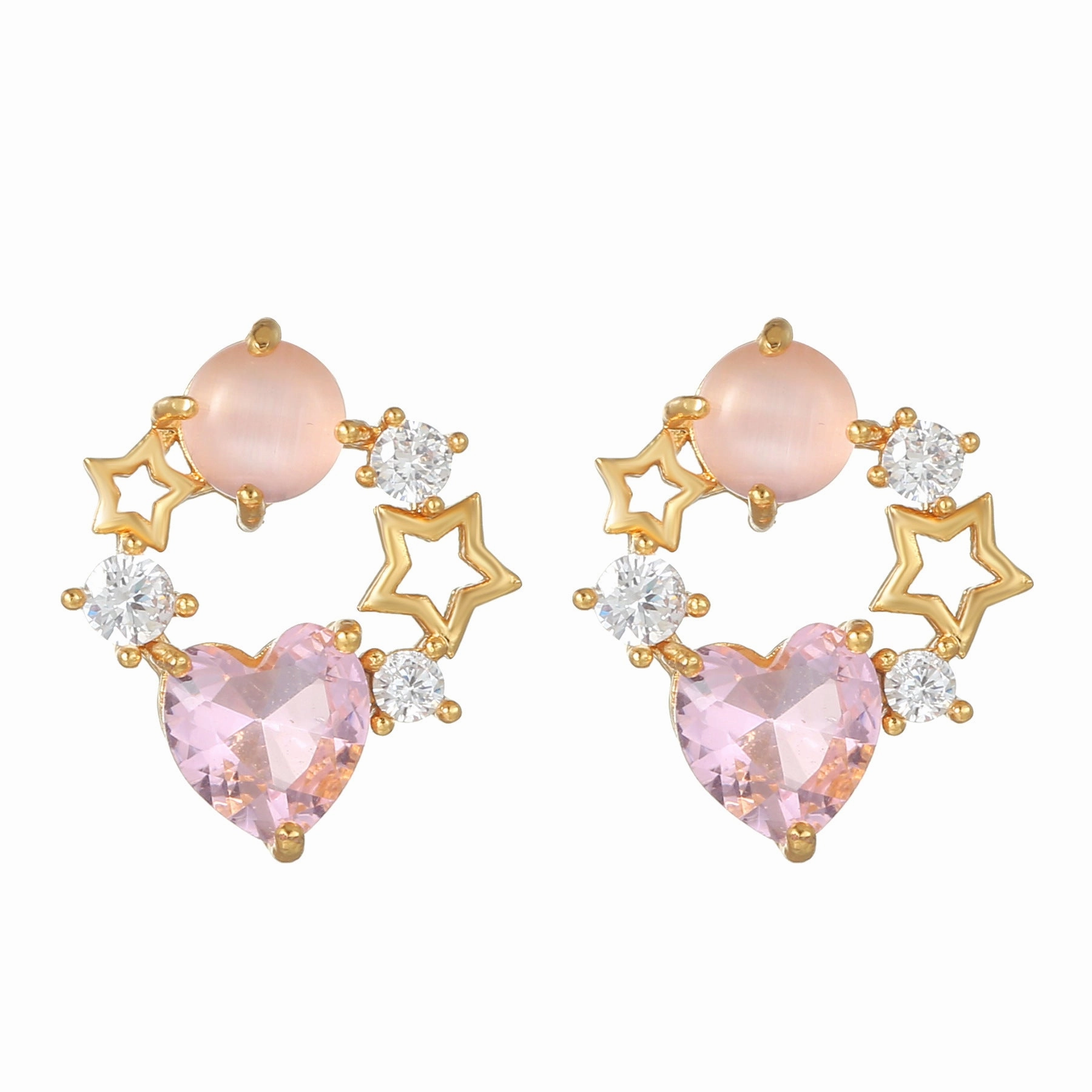 Wholesale Pink Zircon Heart 18k Earrings Copper