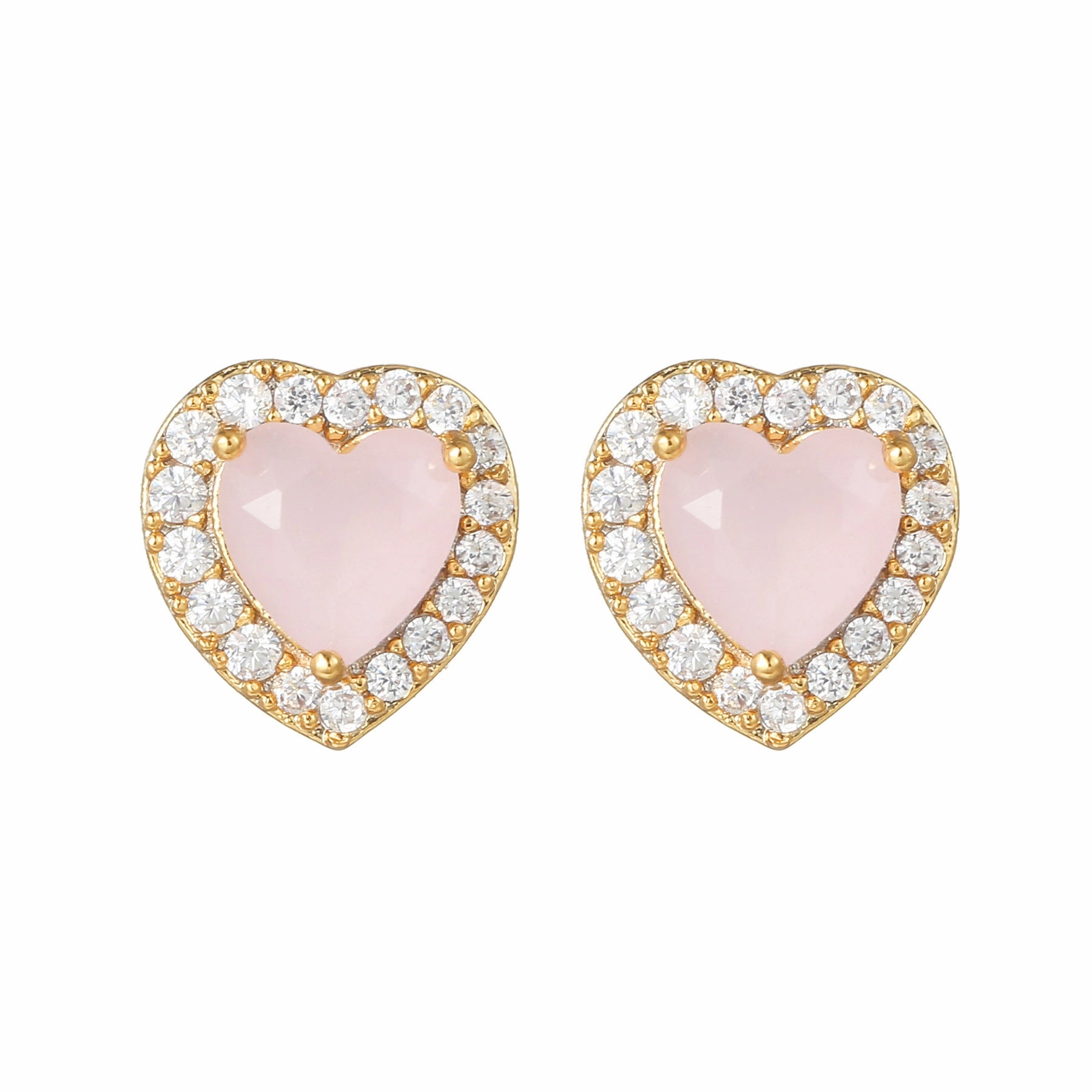 Wholesale Pink Zircon Heart 18k Earrings Copper