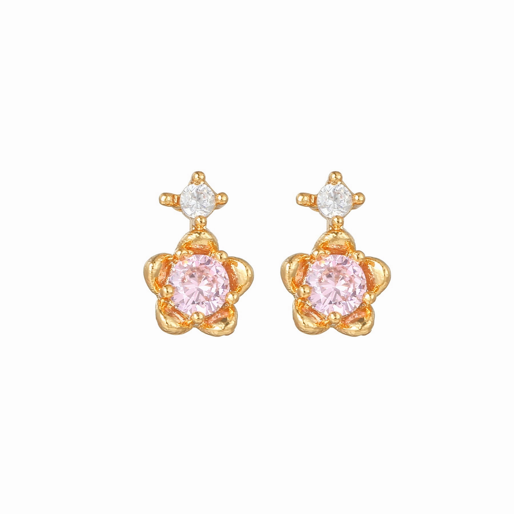 Wholesale Pink Zircon Heart 18k Earrings Copper