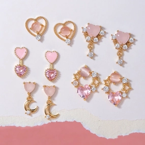 Wholesale Pink Zircon Heart 18k Earrings Copper