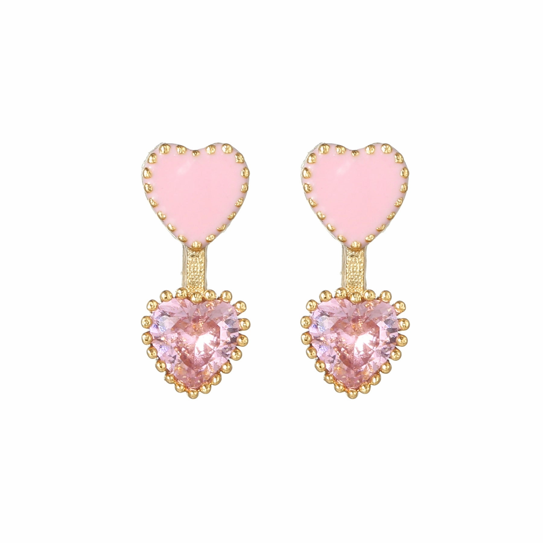Wholesale Pink Zircon Heart 18k Earrings Copper