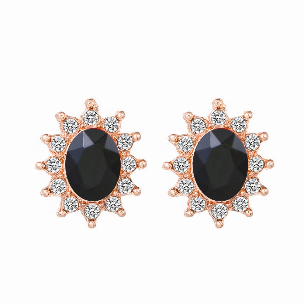 Wholesale Pink Zircon Sunflower Full Diamond Gemstone Flower Alloy Earrings