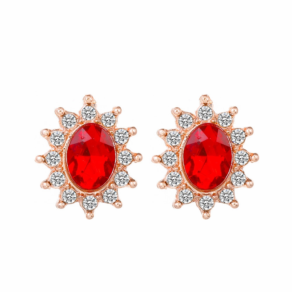 Wholesale Pink Zircon Sunflower Full Diamond Gemstone Flower Alloy Earrings