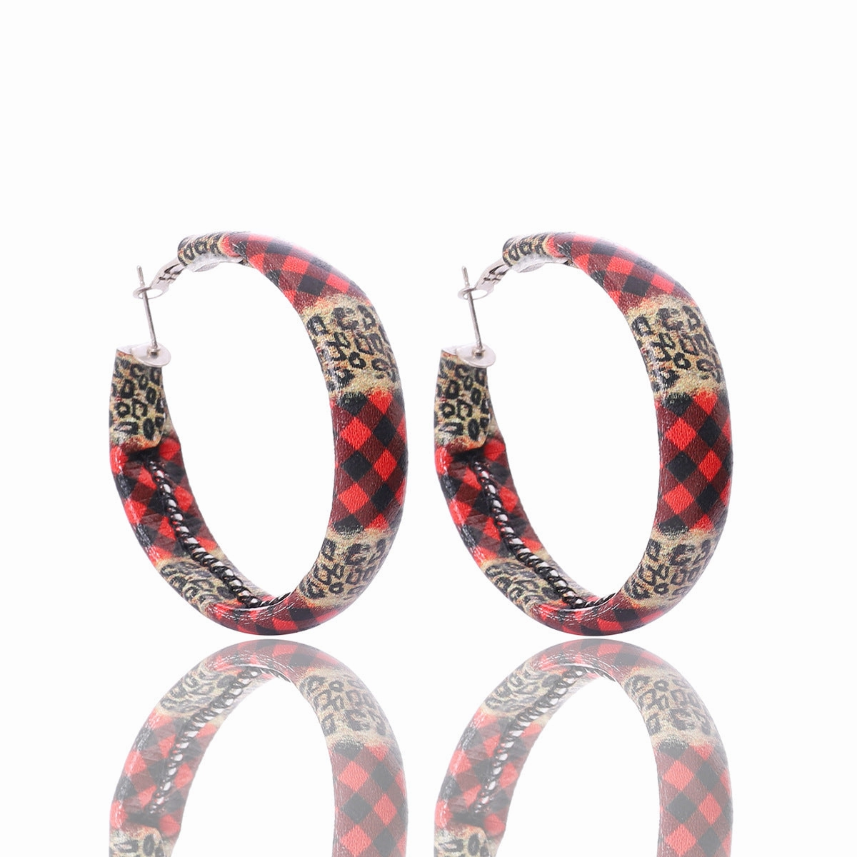 Wholesale Plaid Leopard Snowflake Leather Earrings