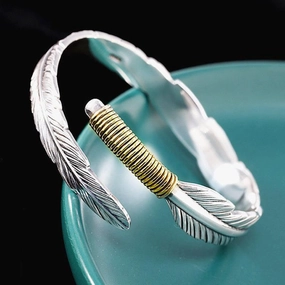 Wholesale Plain Silver Feather Men's Bracelet