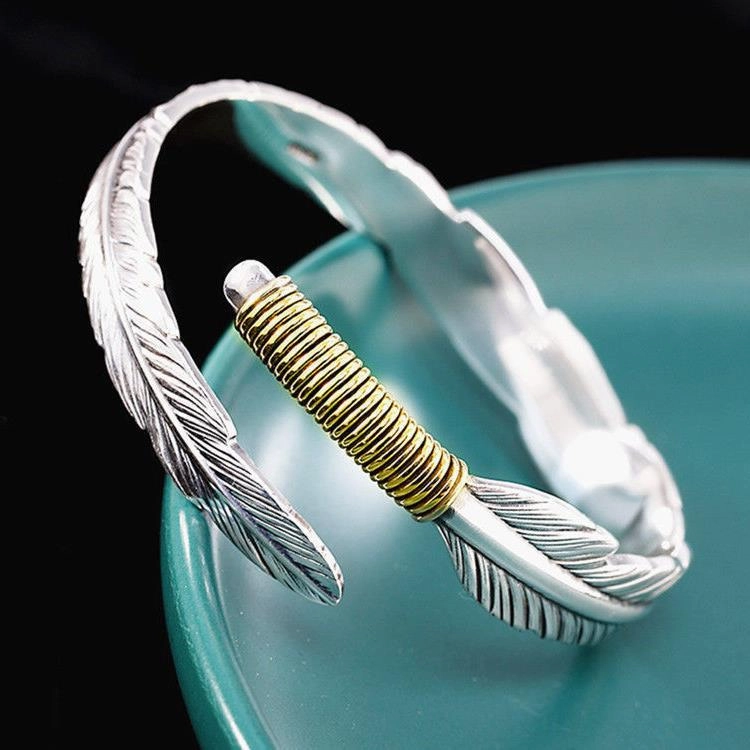 Wholesale Plain Silver Feather Men's Bracelet
