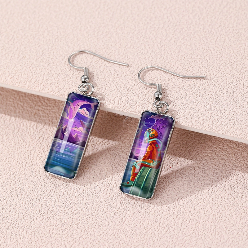 Wholesale Planet Universe Glass Earrings