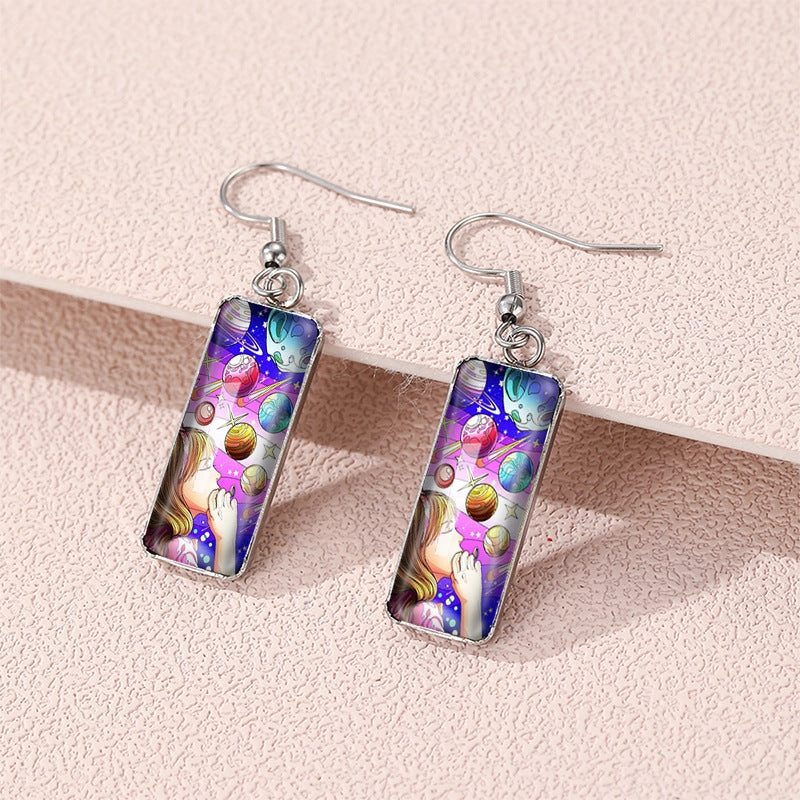 Wholesale Planet Universe Glass Earrings