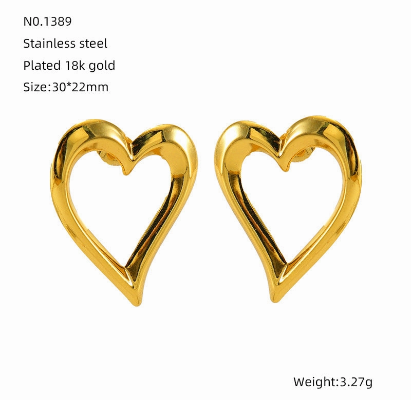 Wholesale plated 18K hollow heart earrings