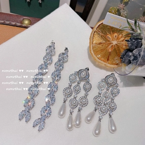 Wholesale Plated 18K Pearl Tassel Earrings Zircon