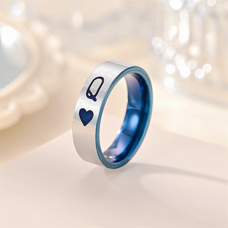 Wholesale Playing Card K Q Valentine's Day Titanium Steel Rings