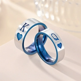 Wholesale Playing Card K Q Valentine's Day Titanium Steel Rings