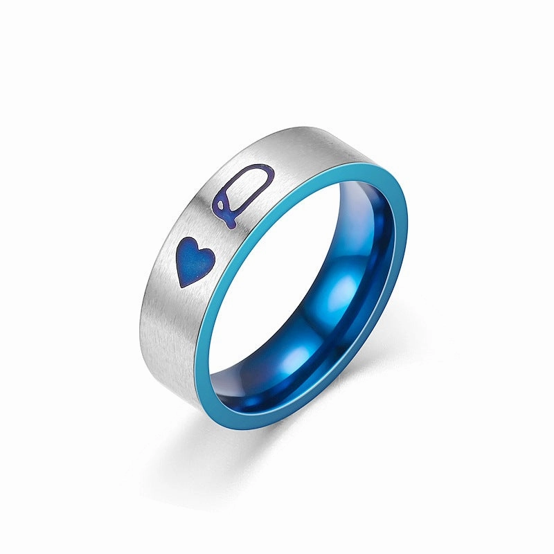 Wholesale Playing Card K Q Valentine's Day Titanium Steel Rings