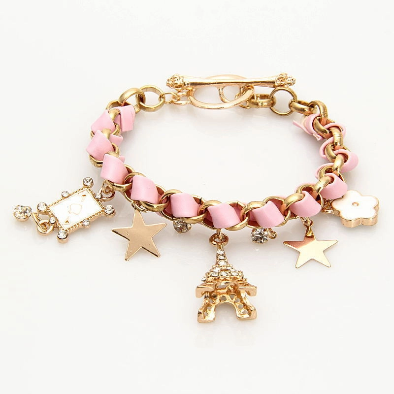 Wholesale Playing Card Leather Rope Alloy Bracelet