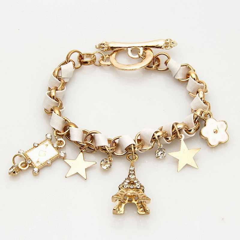 Wholesale Playing Card Leather Rope Alloy Bracelet