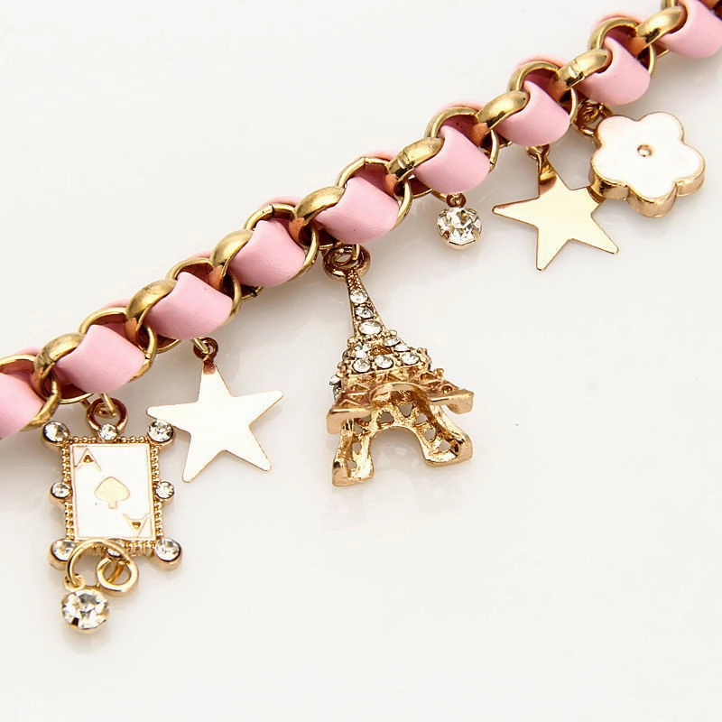 Wholesale Playing Card Leather Rope Alloy Bracelet