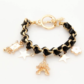 Wholesale Playing Card Leather Rope Alloy Bracelet